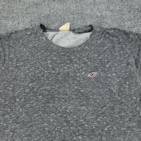 Hollister Shirt Men's Small Gray Embroidered Logo Crew Neck Long Sleeve Pocket - Picture 2 of 15